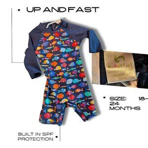 Up and Fast Toddler Rashguard Swimsuit - SPF 50+ Fish Print 18-24 Months